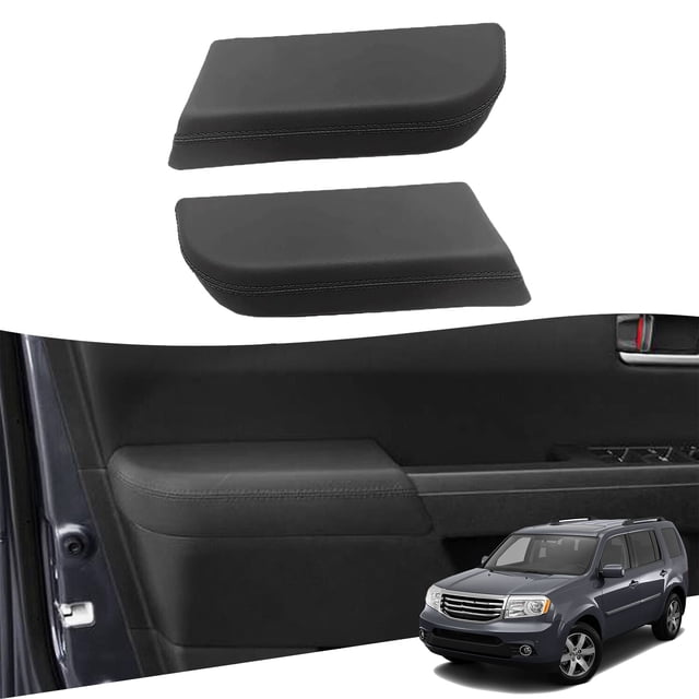 KBH Front Door Panel Armrest Cover Replacement for Honda Pilot 2009 2010 2011 2012 2013 2014 2015, Leather Arm Rest Cover Skin, 1 Pair, Black