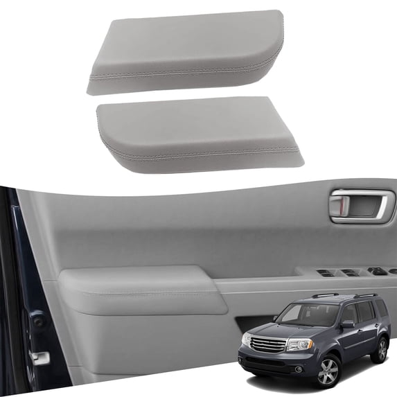 KBH Front Door Panel Armrest Cover for Honda Pilot Accessories 2009-2015, Leather Arm Rest Cover Replacement Skin, 1 Pair, Gray