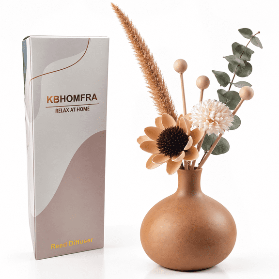 KBHOMFRA Ceramic Vase Reed Diffuser Gardenia Scent, with Dried Flowers. 60ml Aromatic Essential Oil, Decorative Floral for LivingRooms, Bedrooms, and Bathrooms