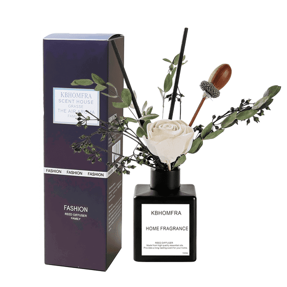 KBHOMFRA Dried Flower Reed Diffuser Jasmine Scent 5.07fl.oz Home Reed Diffusers Stick For Indoor Bedroom Bathroom Difusers Air Freshener Odor Eliminator