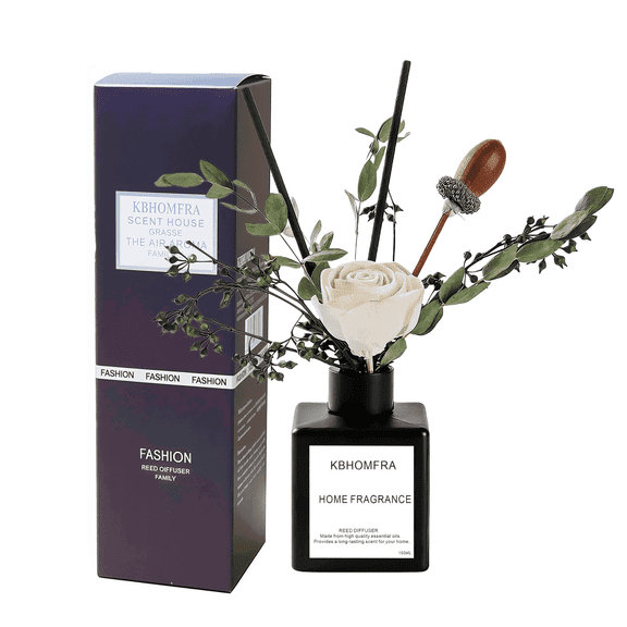 KBHOMFRA Dried Flower Reed Diffuser Jasmine Scent 5.07fl.oz Home Reed Diffusers Stick For Indoor Bedroom Bathroom Difusers Air Freshener Odor Eliminator