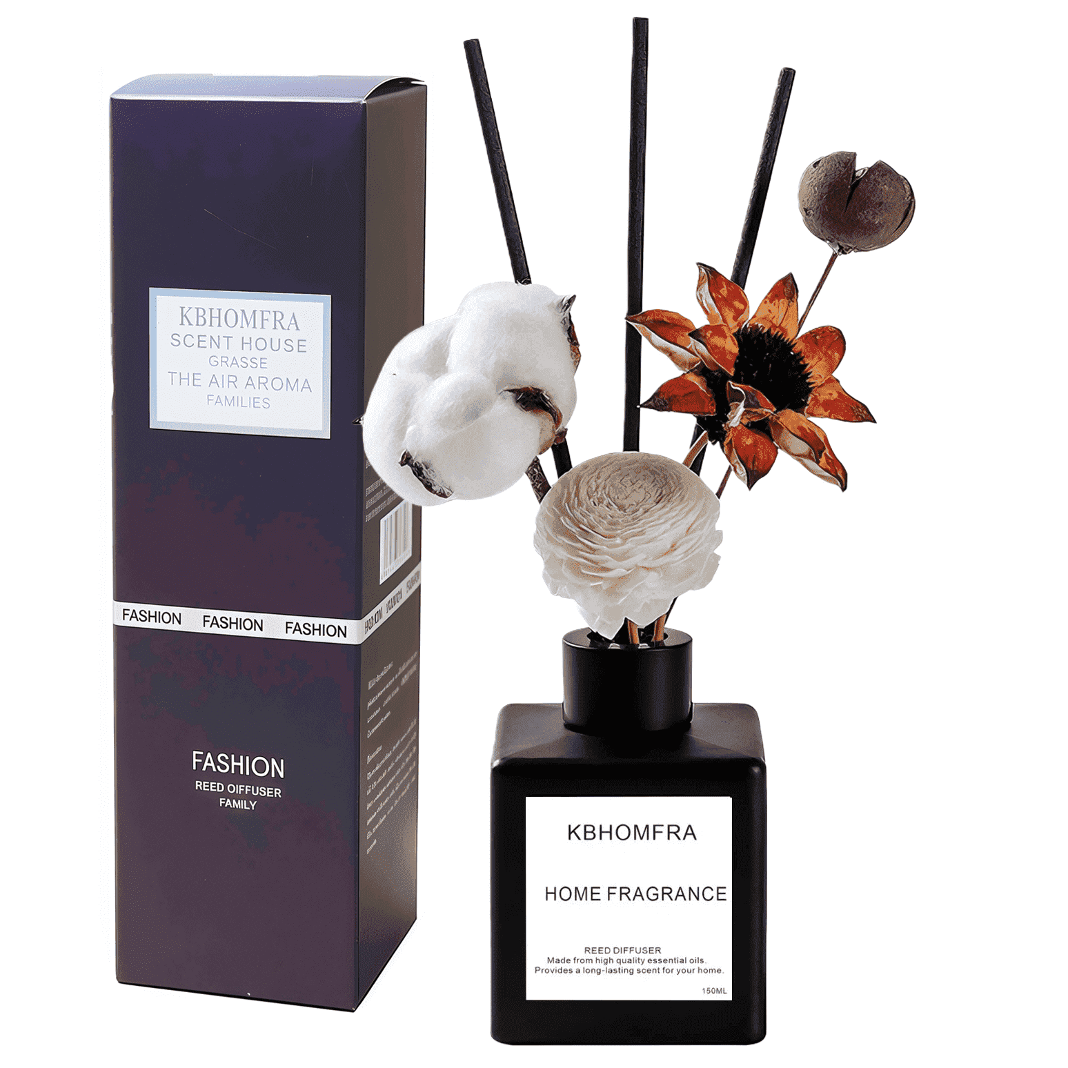 Indoor Diffusers KBHOMFRA Dried Flower Reed Diffuser Lime Basil Citrus Scent 5.07fl.oz ...