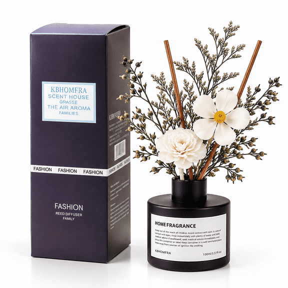 KBHOMFRA Reed Diffuser 3.38fl.oz Jasmine Scent Home Fragrance Essential Oil