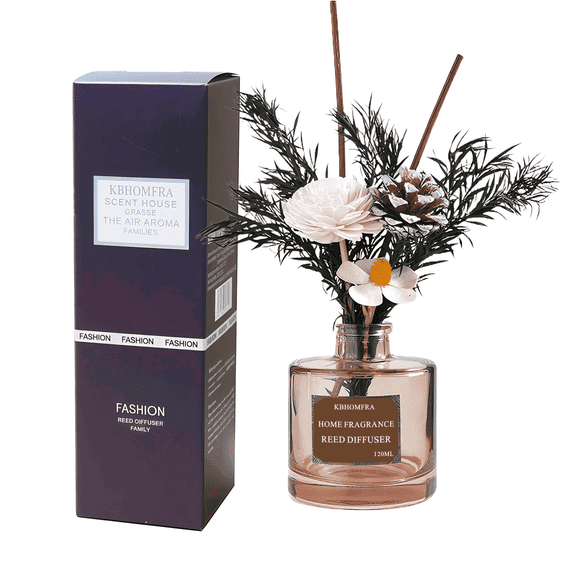 KBHOMFRA Reed Diffuser Jasmine Scent Fall Diffusers With Dried FlowersDiffuser Sticks 4.06FL.OZ Essential Oil 90 Days Long-lasting For Indoor Home