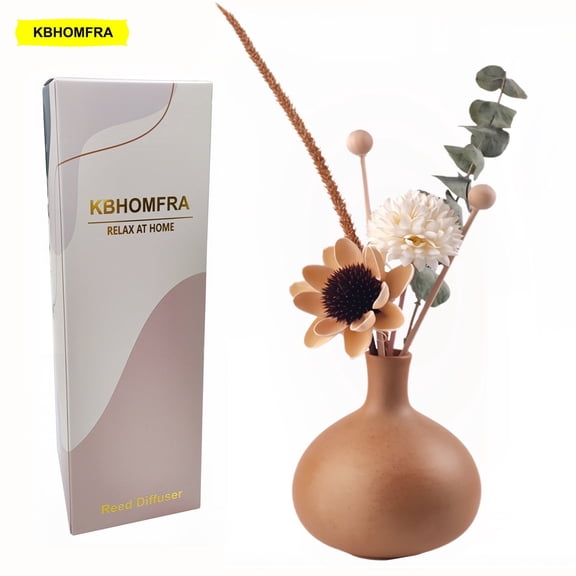 KBHOMFRA Ceramic Vase Reed Diffuser Gardenia Scent, with Dried Flowers. 60ml Aromatic Essential Oil, Decorative Floral for LivingRooms, Bedrooms, and Bathrooms