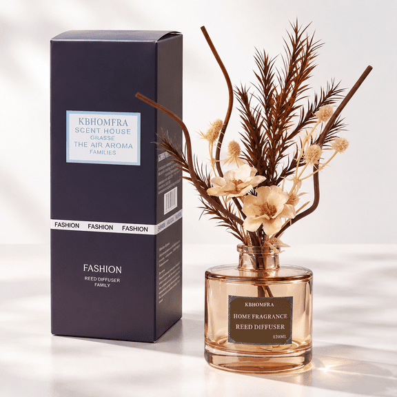 KBHOMFRA Reed Diffuser White Cedar Scent Fall Diffusers With Dried FlowersDiffuser Sticks 4.06FL.OZ Essential Oil 90 Days Long-lasting For Indoor Home