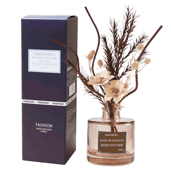 KBHOMFRA Reed Diffuser White Cedar Scent Fall Diffusers With Dried FlowersDiffuser Sticks 4.06FL.OZ Essential Oil 90 Days Long-lasting For Indoor Home