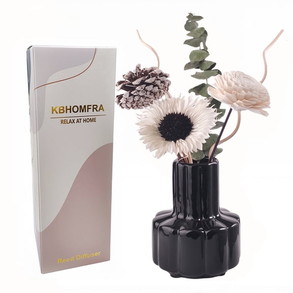 KBHOMFRA Reed Diffuser with Dried Flower Decor, Jasmine Scent, 60ml Essential Oil, Reusable Ceramic Vase