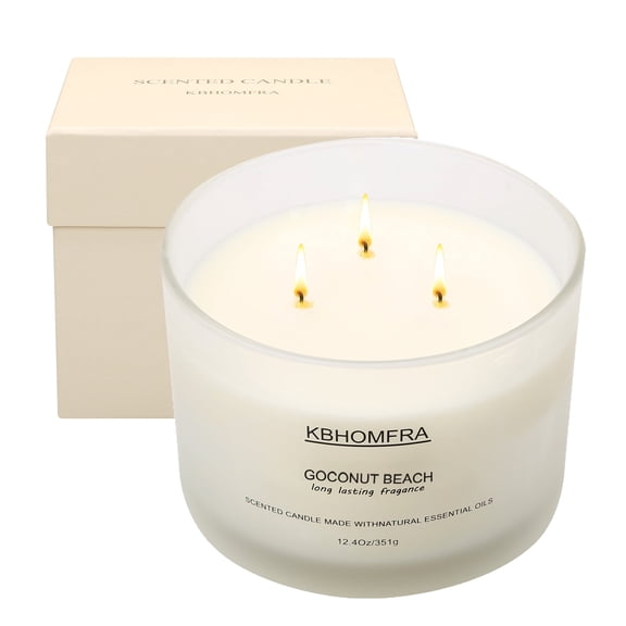 KBHOMFRA Scented Candle for Home, Coconut Vanilla Essential Oils Fragrant, Soy Wax 12.4oz Large Capacity,3-Wick 70 Hours Burn,for Festival Luxury Gift,Sleep Decor Relaxation Ambience