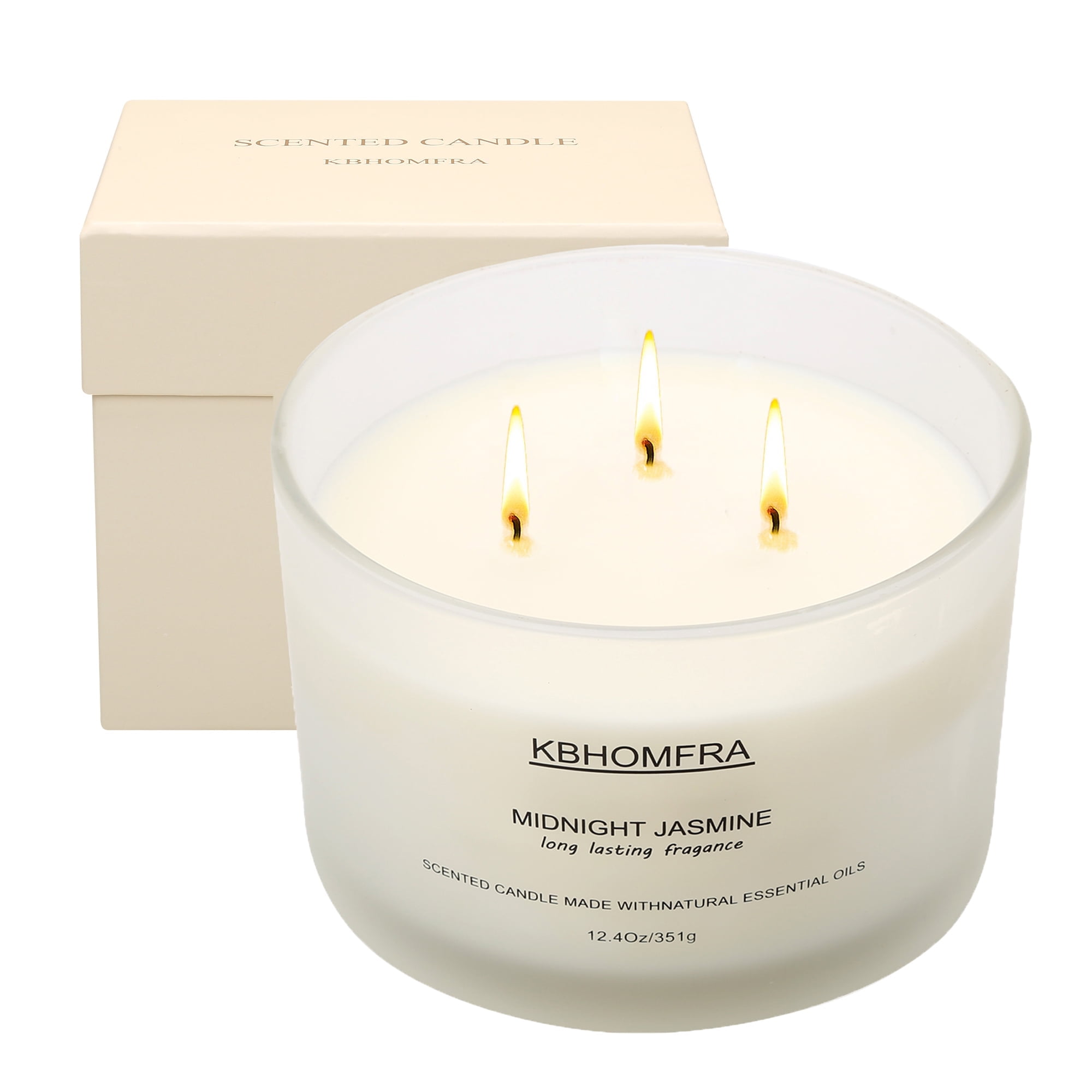 KBHOMFRA Scented Candle for Home,Jasmine Fragrant, Soy Wax 12.4oz Large Capacity,3-Wick 70 Hours Burn,for Festival Luxury Gift,Sleep Decor Relaxation Ambience