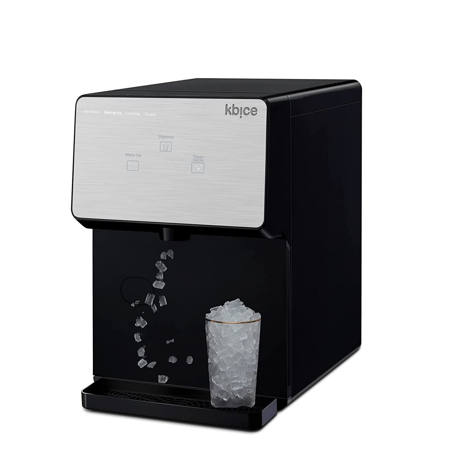 KBICE 2.0 Home Top Self Dispensing Countertop Nugget Ice Machine, Crunchy Pebble Ice Maker Black