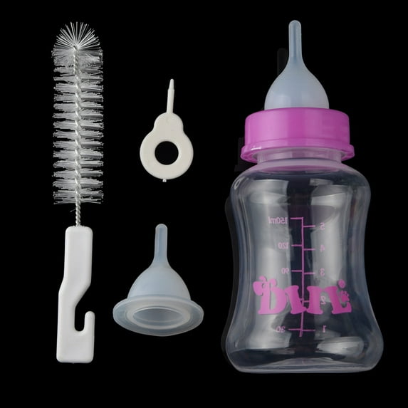 KBKYBUYZ 4PCS/ Set Pet Puppy Feeding Bottle Small Dog Cats Milk Nursing Care Kit Liquid Feeding Supplies 150ML with 1 Replacement Nipples,1 Brush and 1 Needle for Pet Supplies, Pink