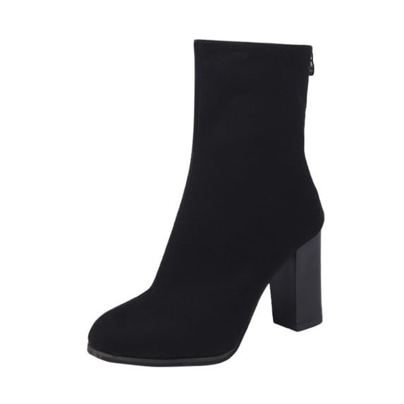 KBKYBUYZ Ankle Boots For Women Pointed Toe High Heel Solid Color Winter Warm Casual Minimalist Style Zip Shoes