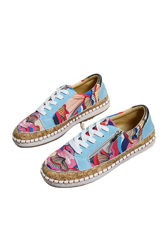 Casual Lace-up Zipper Design Colorful Printed Platform Casual Sneakers Women's Shoes Summer Clearance