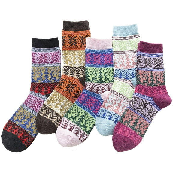 KBKYBUYZ Christmas Stockings 5 Pack Warm Socks for Woman Winter Holiday Stripe Color Sock Woman Socks Warm Winter Socks Wool Socks