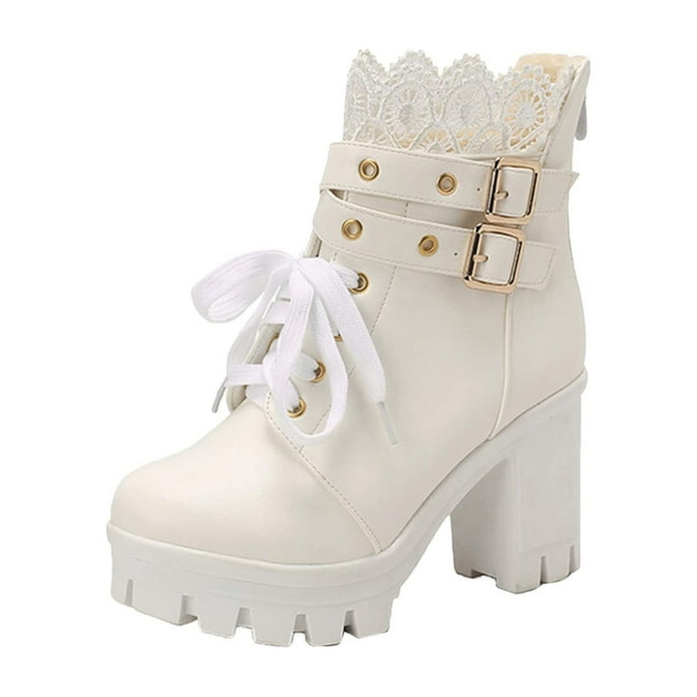 KBKYBUYZ Comfy Women's Thick High Heel Lace Up Ankle Boots