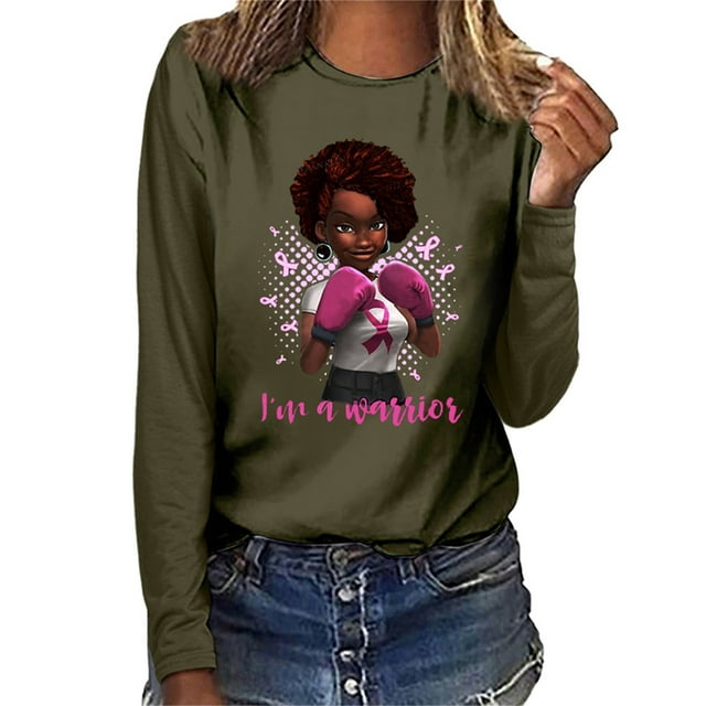 KBKYBUYZ Fall Clothes For Women 2022 Women Breast Cancer Top Casual Long Sleeve O-neck Sweatshirt Pullover Blouse Basic warmth Coat