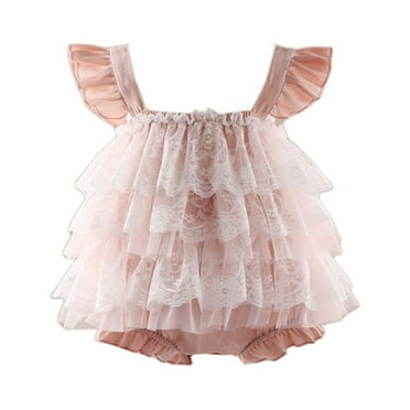 KBKYBUYZ Girls Bodysuit Kids Elegant Ruffle Fly Sleeve Multi Layered Mesh Hem Strap Dress Girls Cake Skirt Dress Bodysuit 3-18 Months On Sale