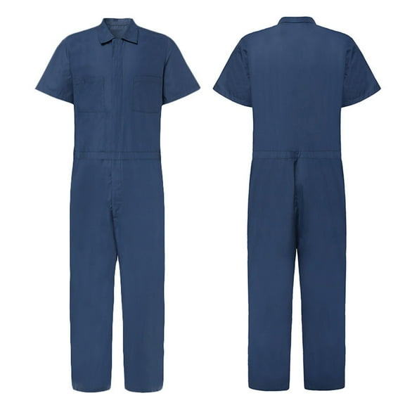 KBKYBUYZ Men's Short-Sleeve Work Coveralls Lightweight with Elastic Waist,Zip Front Overalls for Men,Stain Wrinkle Resistant Jumpsuit Cargo with Multi Pockets Trousers,Full Length Pants