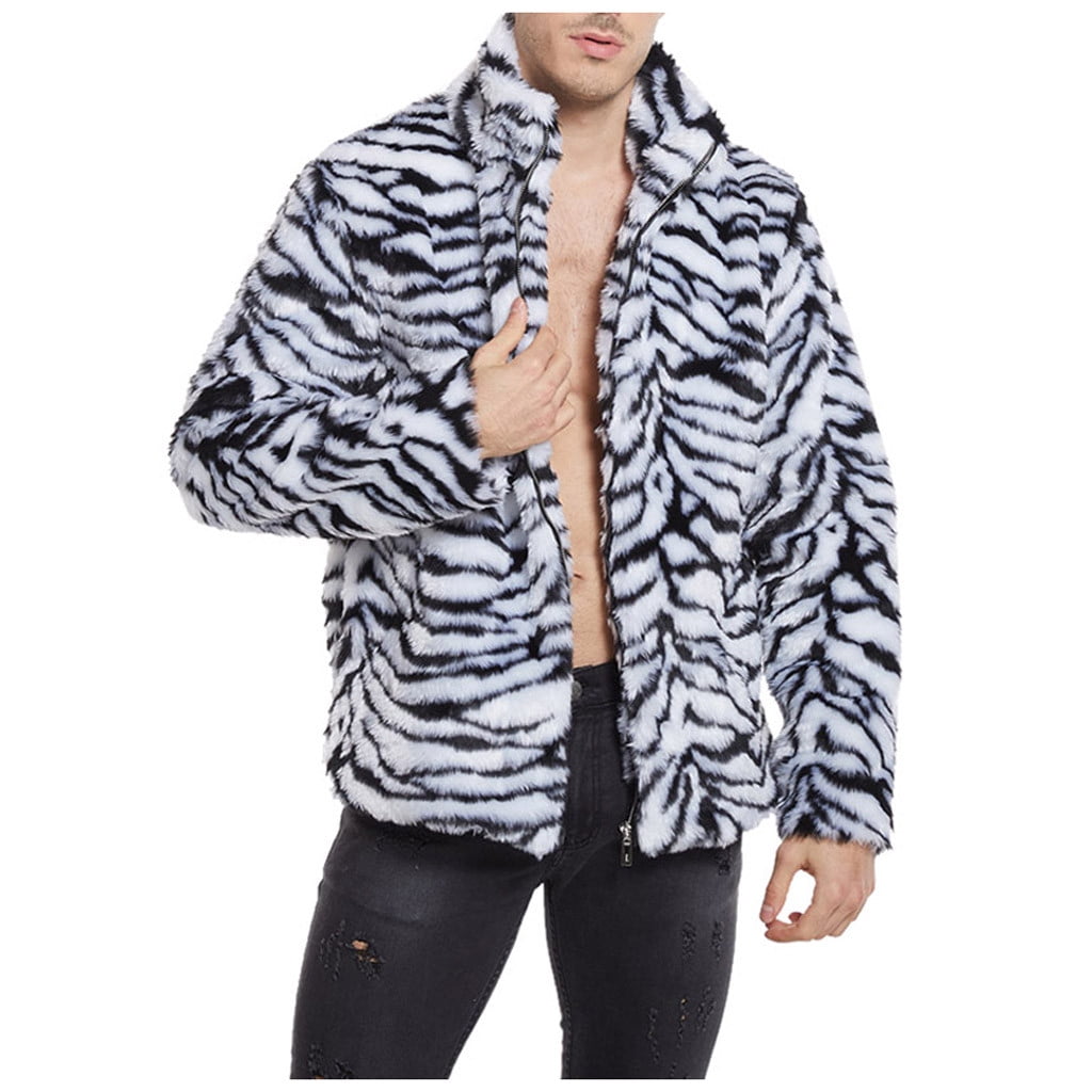 Men's Faux Fox-Fur Leopard Coat with Turn-Down France Ubuy