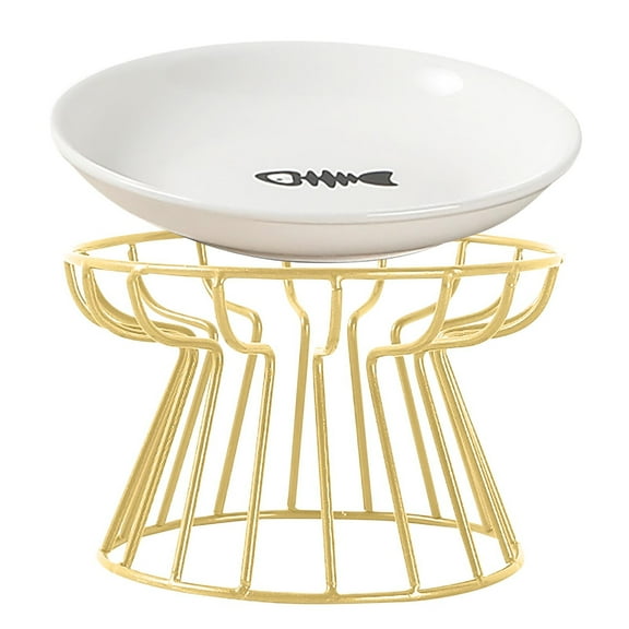 KBKYBUYZ Metal Stand for Cats Bowls, Solid Color Raised Cats Bowl Holder, High Foot Single Iron Cats Bowl Stand Prevent Vomiting, Stress Free Eating, Prevent Cervical Spondylosis, 6.3" x 3.9", Gold