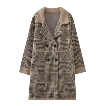 KBKYBUYZ Plus Size Women Coats Clearance Women Plaid Knit Coat Cardigan Coat With Pockets Versatile Warm Jacket On Sale