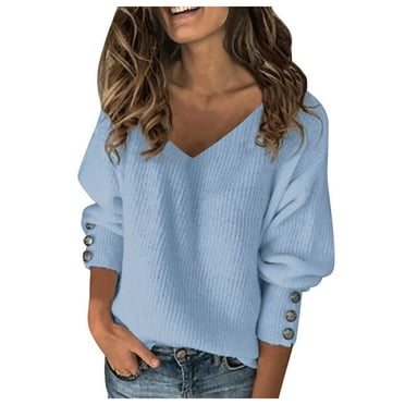 KBKYBUYZ Savings Women's Turtleneck V-Neck Knitted Jumper Sweater Long Sleeve Elegant Casual Tops