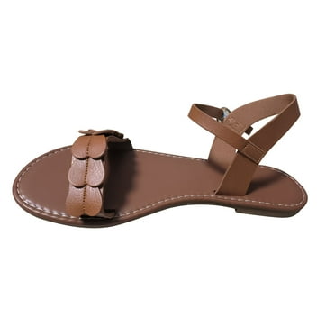 JikouIivo Strap Heart Embellished Flat Sandals Slippers for Women Clearance