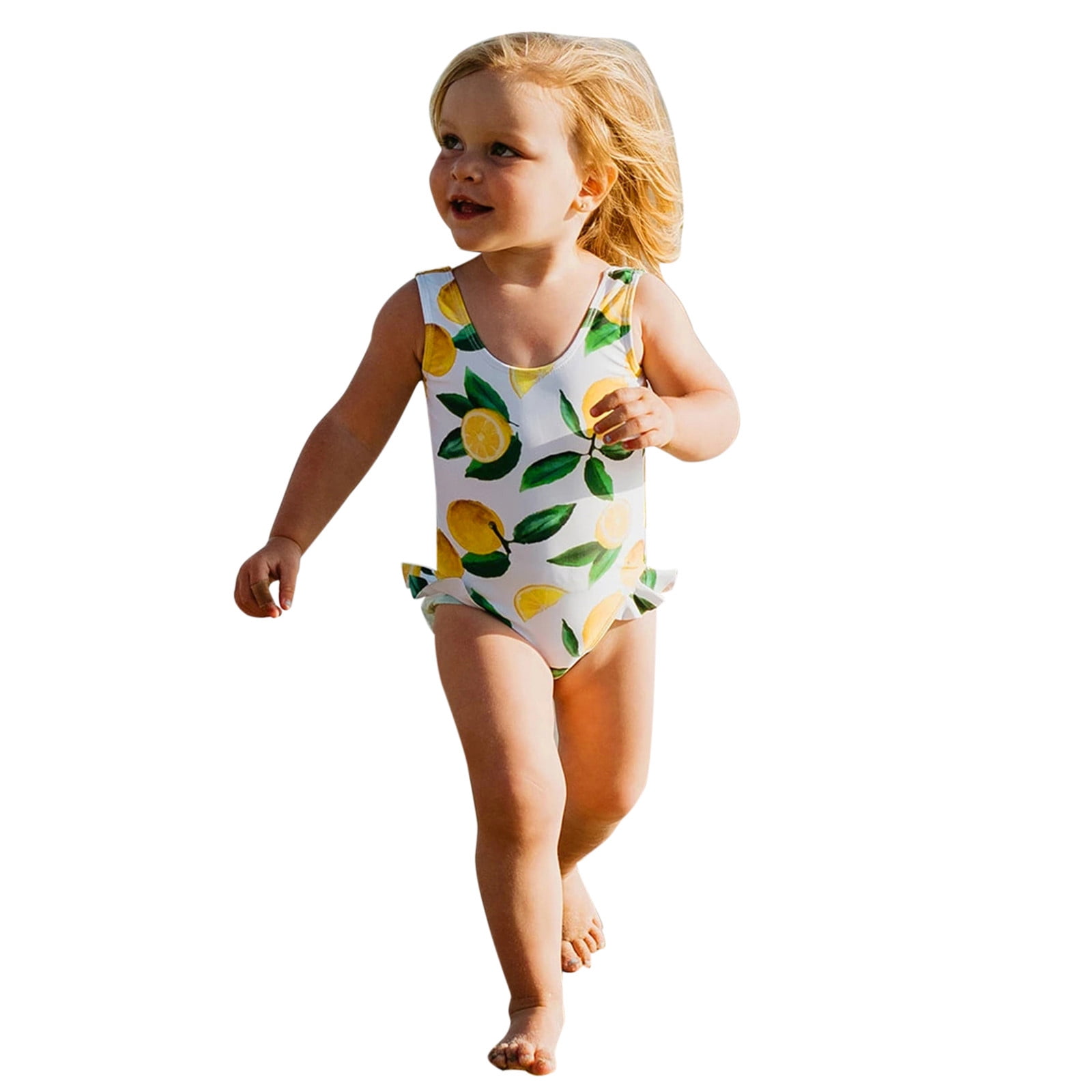 KBKYBUYZ Toddler Baby Girls One Piece Lemon Printed Ruffles Swimsuit Swimwear On Sale