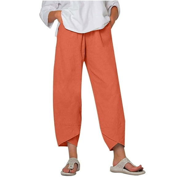 KBKYBUYZ Women Casual Solid Pants Comfortable Elastic High Waist Casual Beach Pants