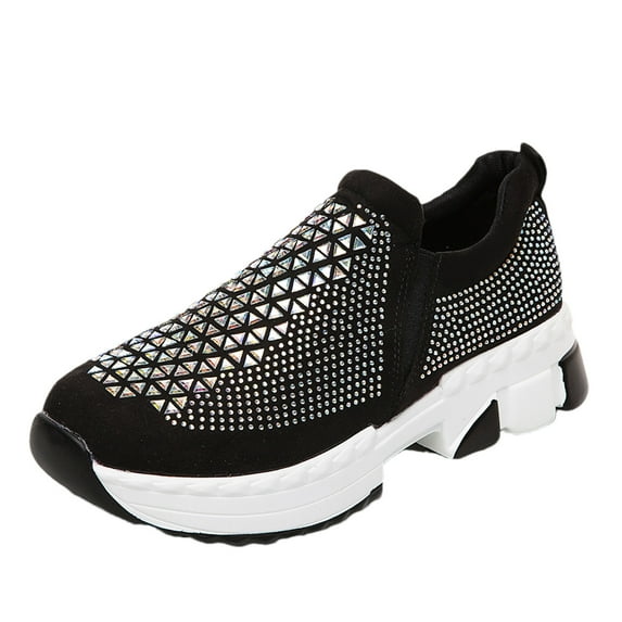 JikouIivo Women's Breathable Rhinestone Sneakers Slip On Shoes Women Casual Shoes Women's Shoes Clearance