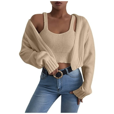 KBKYBUYZ Women's Casual Knit Sweater Jacket And Knit Sling Autumn Winter Top