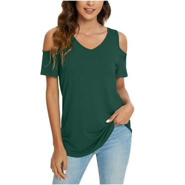 KBKYBUYZ Women's Comfy Casual Solid V-Neck Short Sleeve Loose T-Shirt Pullover Tops On Sale