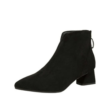 KBKYBUYZ Women's Comfy Solid Color Boots Chunky Heel Middle-Heels Pointed Toe Short Boots