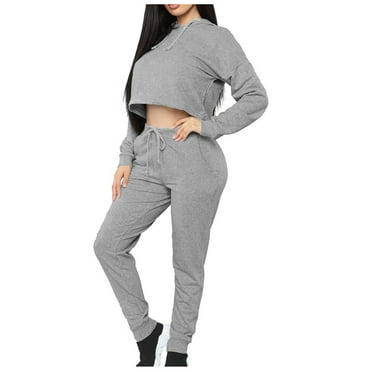 KBKYBUYZ Women's Cozy Long Sleeve Hooded Pullover Pure Color Pants Casual Suit
