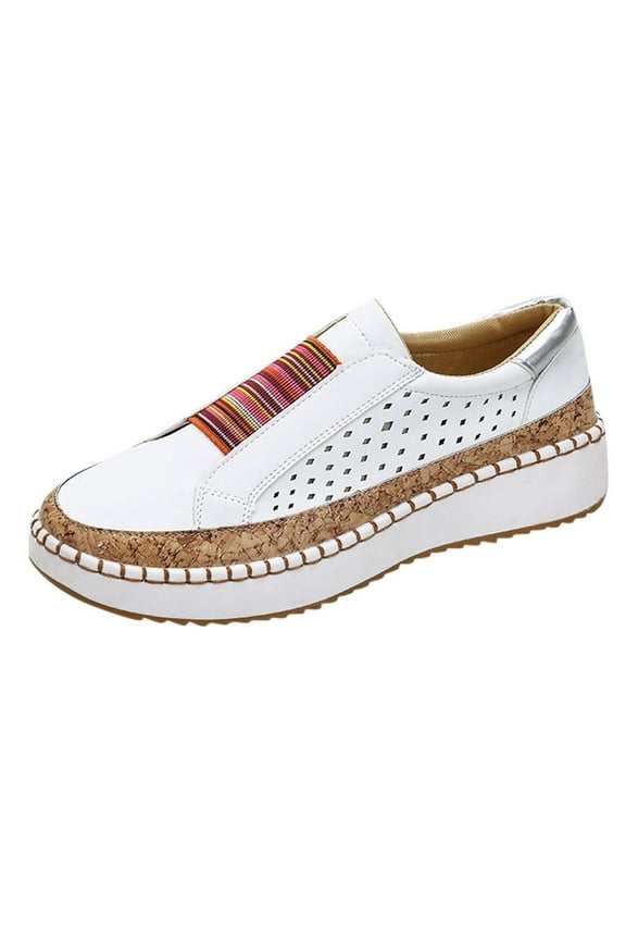 Women's Fashion Casual Hollow-Out Round Toe Slip On Shoes Thick Bottom Sneakers Women's Shoes Summer Clearance