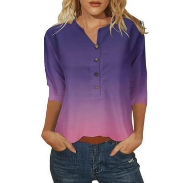 KBKYBUYZ Women's Stylish Casual 3/4 Sleeve Button T-Shirt Neck Print Top Blouse