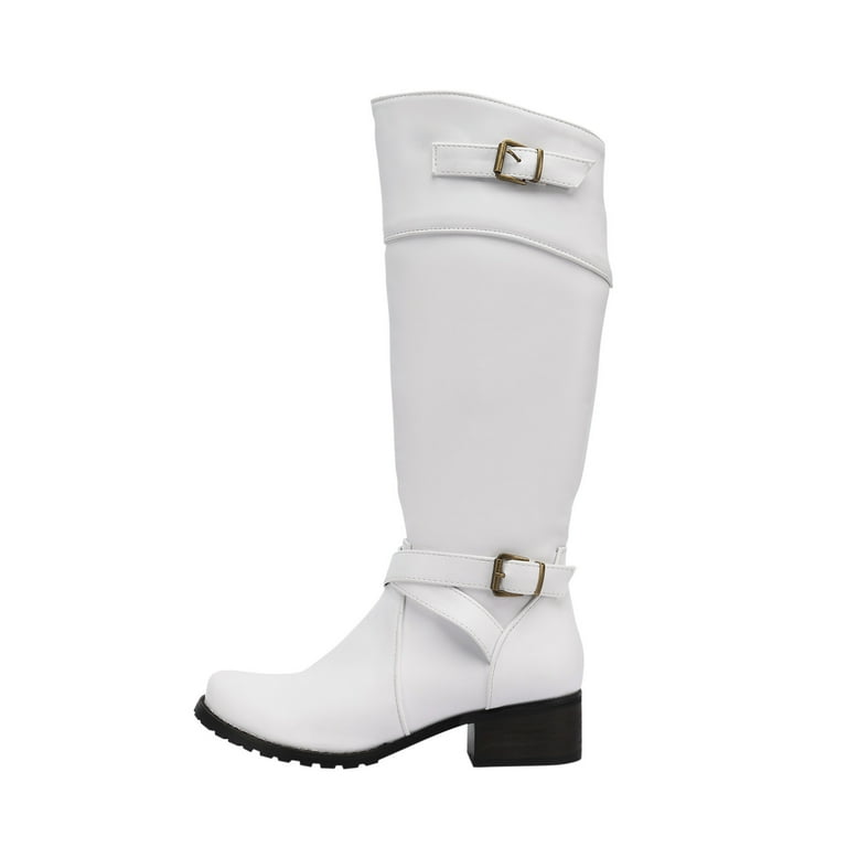 KBKYBUYZ Women's Winter Boots With Belt Buckle Round Toe Low
