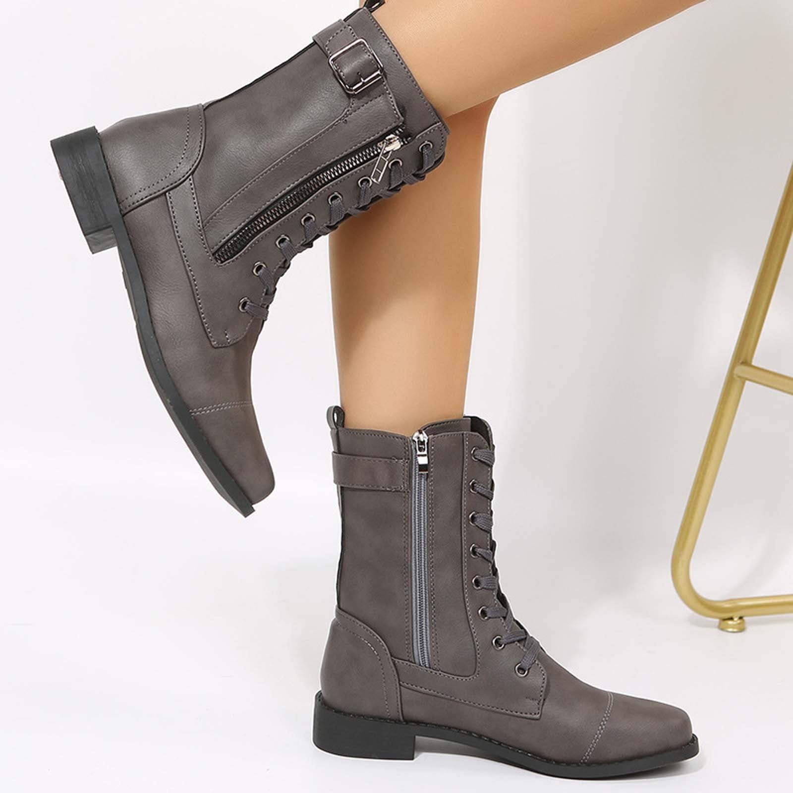 KBKYBUYZ Women's Winter Solid Color Low-Heeled Mid Calf Boots Round-Toe Side Zipper Shoes KBKYBUYZ Women's Winter Solid Color Low-Heeled Mid Calf Boots Round-Toe Side Zipper Shoes