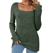 KBKYBUYZ Womens Winter Hot Square Neck Long Sleeve Tops Solid Regular Blouse
