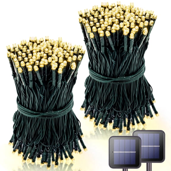 KBO 2 Pack 100 LED Solar Christmas Lights Outdoor Waterproof, Each 33 FT Warm White Solar String Lights Outdoor, 8 Modes Solar Tree Lights for Outside Christmas Tree Garden Patio Yard Fence Decor