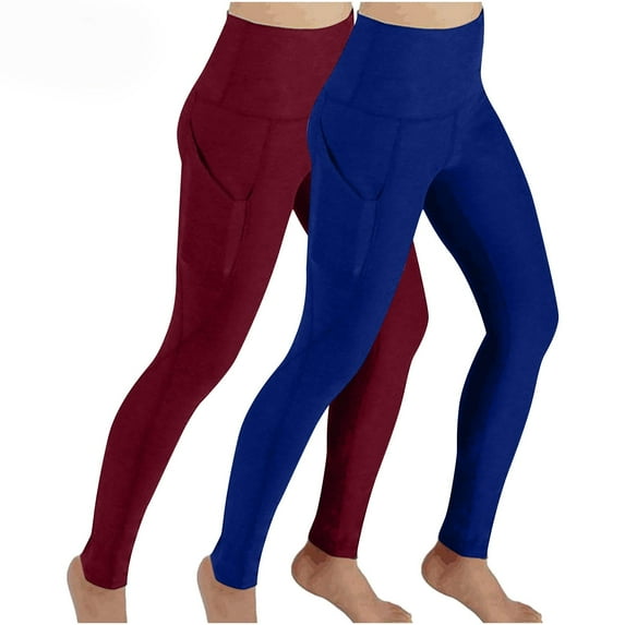 KBODIU 2PC Womens Yoga Pants, High Waisted Tummy Control Running Legging, Hip Lift Compression Yoga Leggings for Workout with Pockets, Workout Ankle Length Womens Butterluxe Gym Yoga Pants