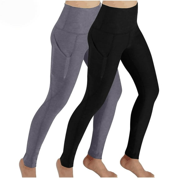 KBODIU 2PC Womens Yoga Pants, High Waisted Tummy Control Running Legging, Hip Lift Compression Yoga Leggings for Workout with Pockets, Workout Ankle Length Womens Butterluxe Gym Yoga Pants
