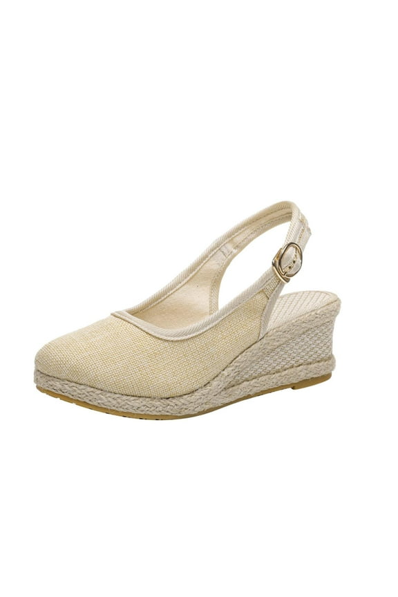 Closed Toe Platform Wedge Sandals for Women, Women's High Heels Linen Straw Sandals Wedges Casual Canvas Dress Slippers Sandals
