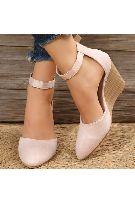 Closed Toe Platform Wedge Sandals for Women, Womens Pointed Toe Sandals Metal Buckle 7.5CM Wedges Dress Sandals
