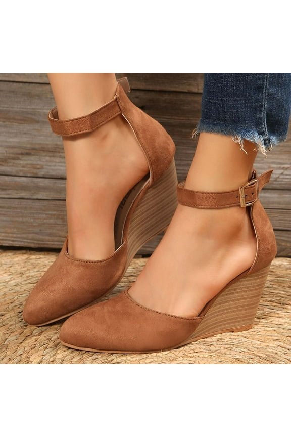 Closed Toe Platform Wedge Sandals for Women, Womens Pointed Toe Sandals Metal Buckle 7.5CM Wedges Dress Sandals