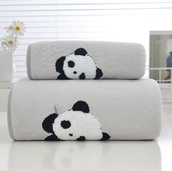 KBODIU Coral Plush Bear Embroidered Towel Bath Towel Combination Set Soft Water Absorbent Non Hair Falling Gift Set Towel, 35x75cm & 70x140cm