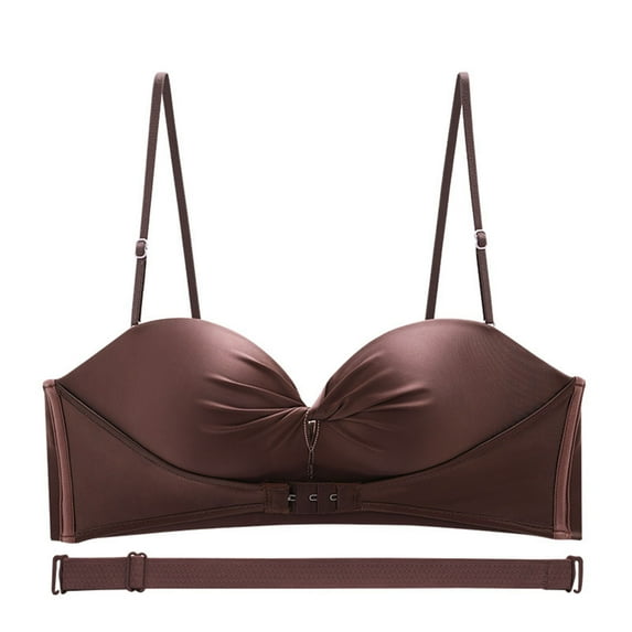 KBODIU Everyday Bras for Women, Plus Size Comfort Bras, Front Buckle Thin Bra Non-slip Upper Support Big Chest Show Small Invisible Bra Wedding Party Special Glossy Bras Coffee