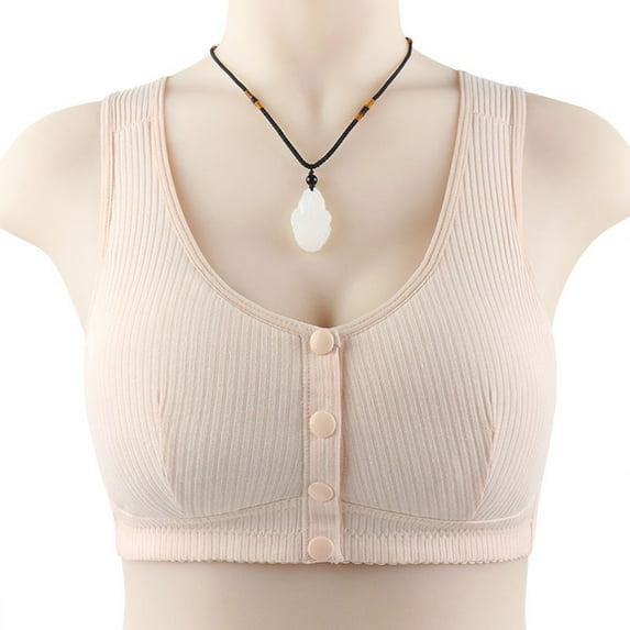 KBODIU Everyday Bras for Women, Plus Size Comfort Bras, Wirefree Bra Casual Sexy Front Button Shaping Cup Shoulder Strap Underwire Bra Extra-Elastic Wirefree Bras Beige