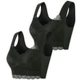 thumbnail image 1 of KBODIU Everyday Bras for Women, Plus Size Comfort Bras, Women's Ultimate Lift Wirefree Bra Lace Beauty Back Solid Strap Wrap Underwear Bras No Underwire Black, 1 of 4